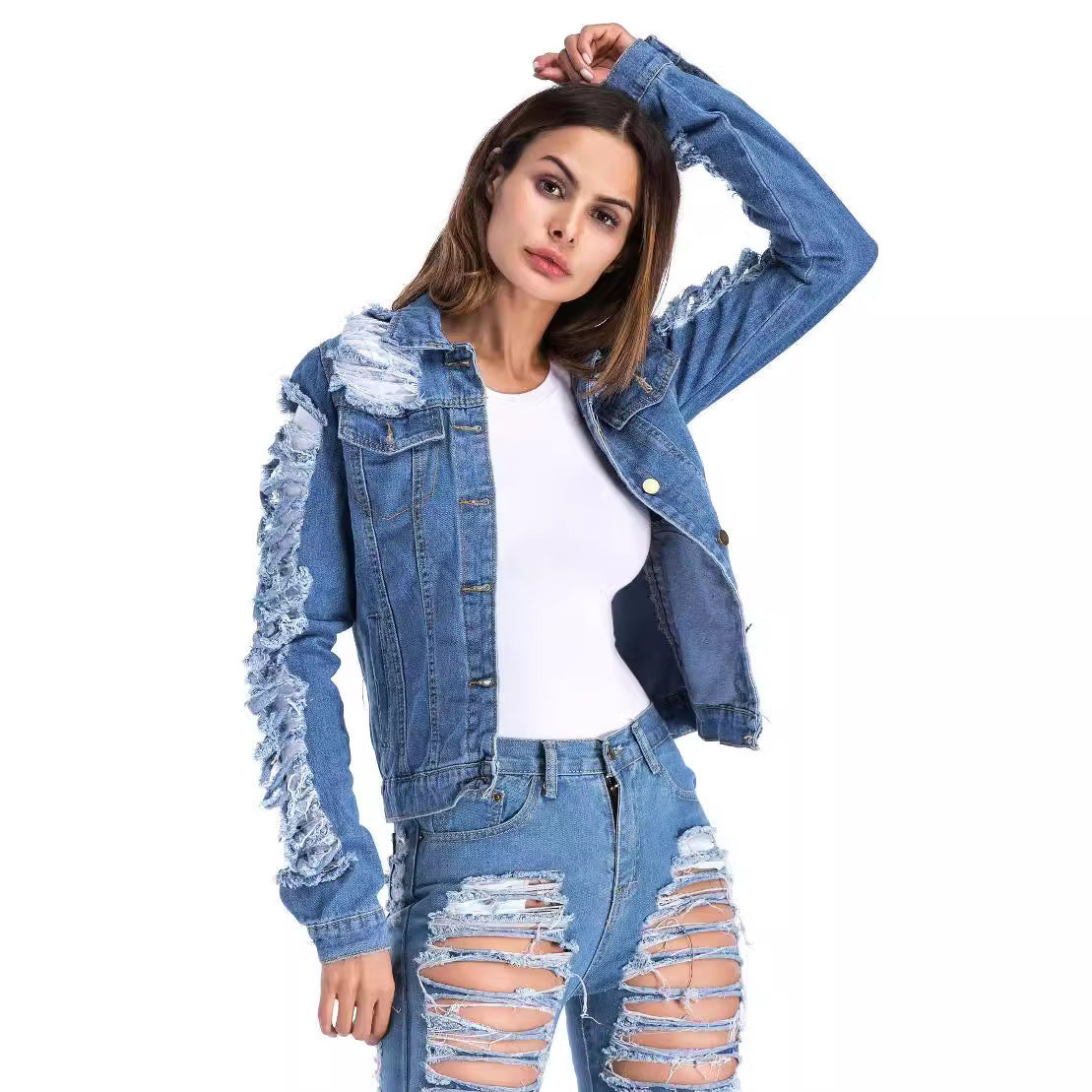 Veste Jean Effet Usé Grande Taille