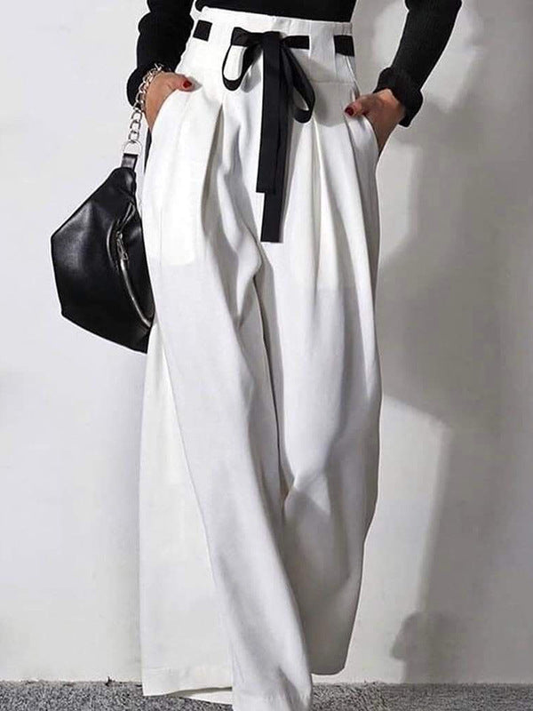 Pantalon Large Taille Haute à Plis