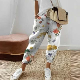 Pantalon Décontracté en Coton et Lin pour Femme