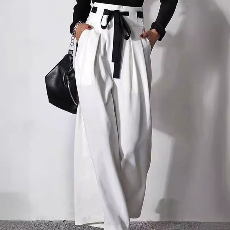 Pantalon Large Taille Haute à Plis