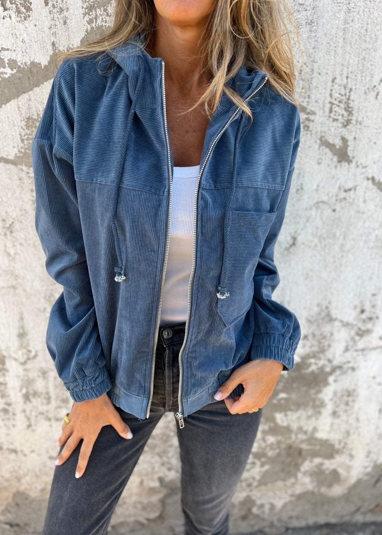 Veste Velours Zippée à Capuche