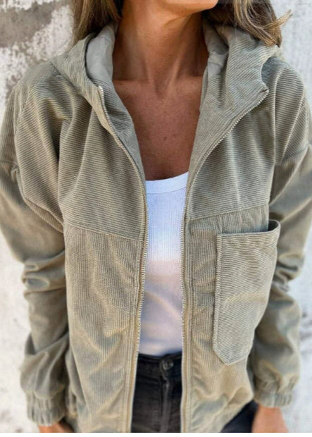 Veste Velours Zippée à Capuche