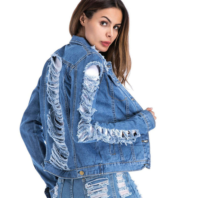 Veste Jean Effet Usé Grande Taille