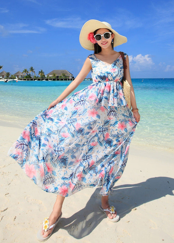 Robe midi fluide à imprimé floral en chiffon Bleu ciel