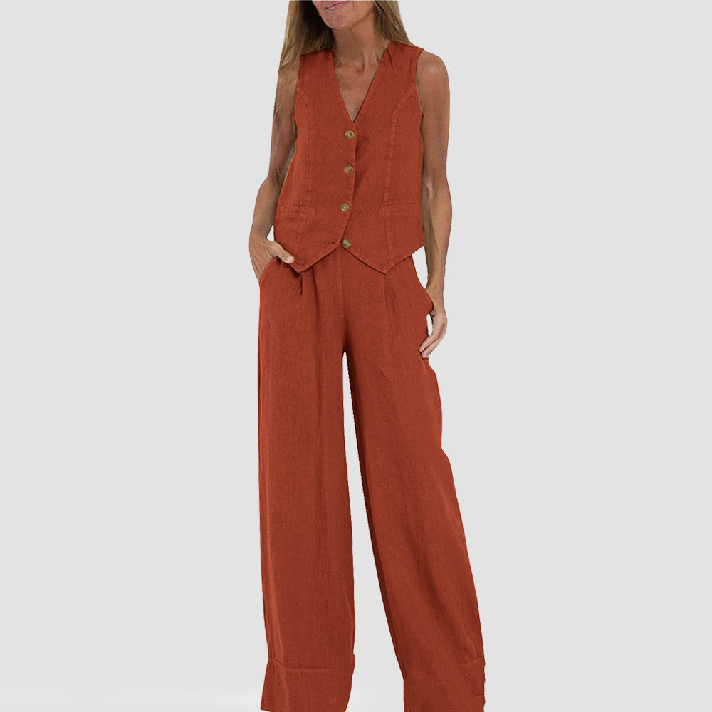 Ensemble Veste d'Été - Top Sans Manches et Pantalon Droit