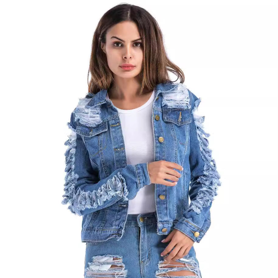 Veste Jean Effet Usé Grande Taille