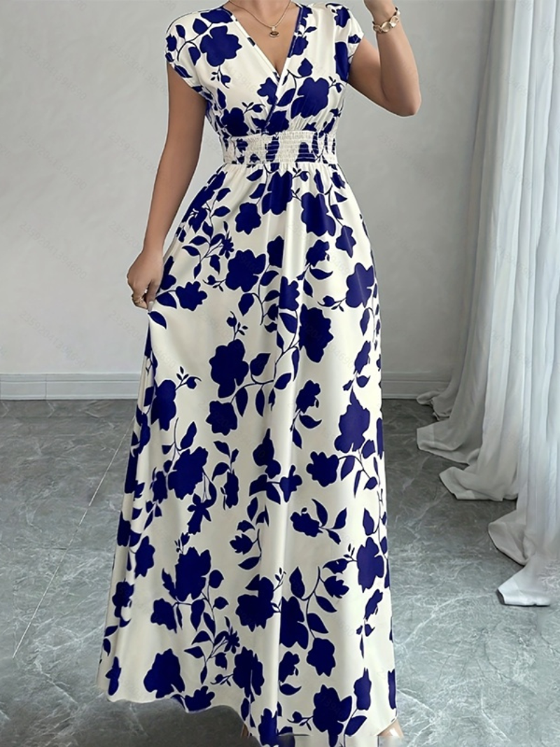 Robe Longue Élégante d’Été Col V Cache-Cœur