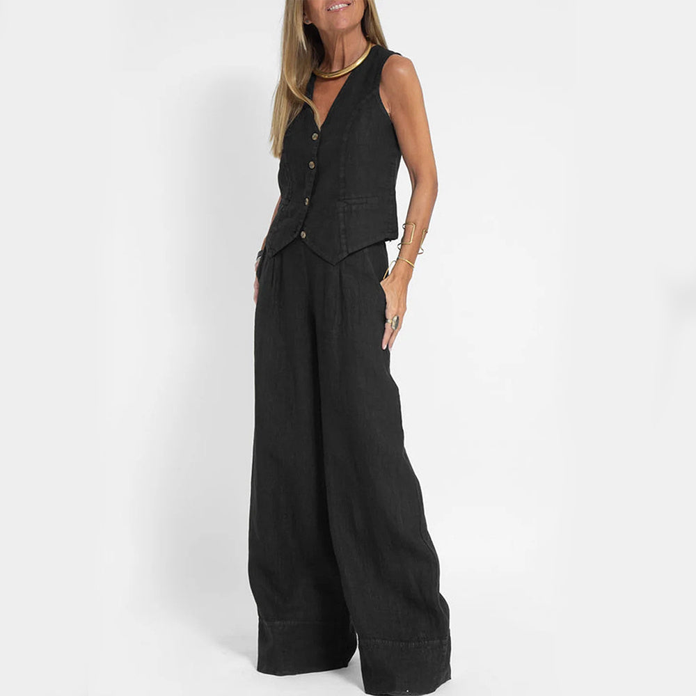 Ensemble Veste d'Été - Top Sans Manches et Pantalon Droit