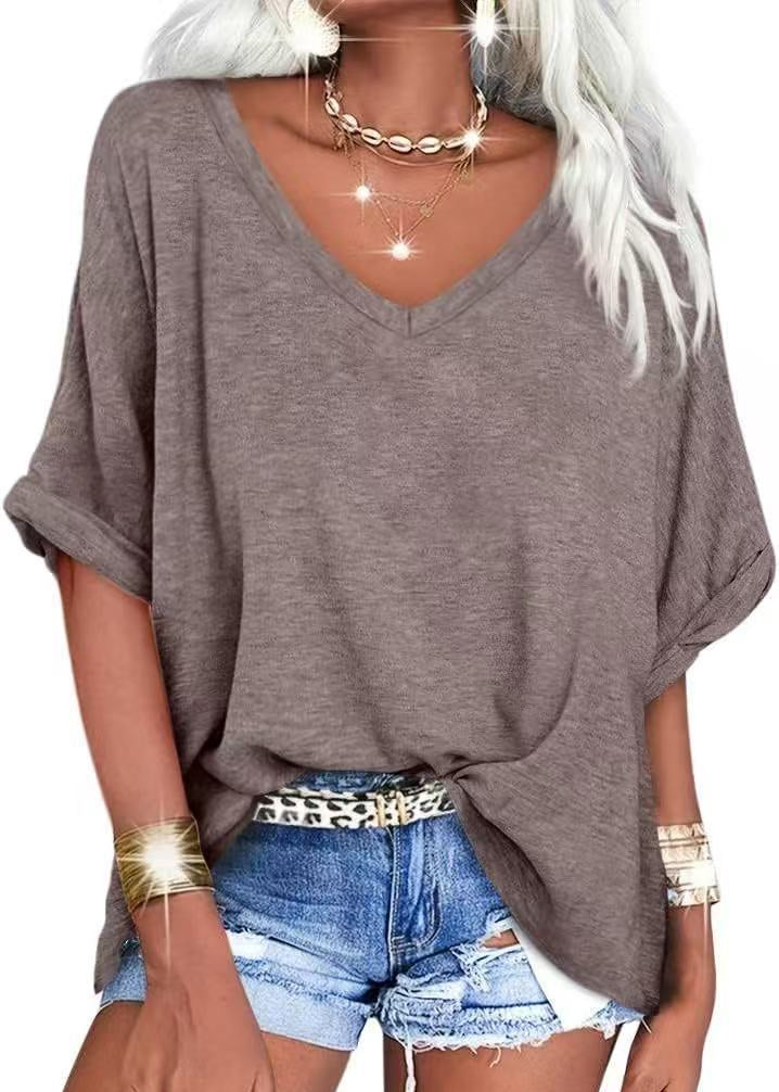 T-shirt Col V Été Décontracté