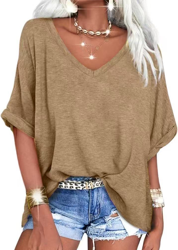 T-shirt Col V Été Décontracté