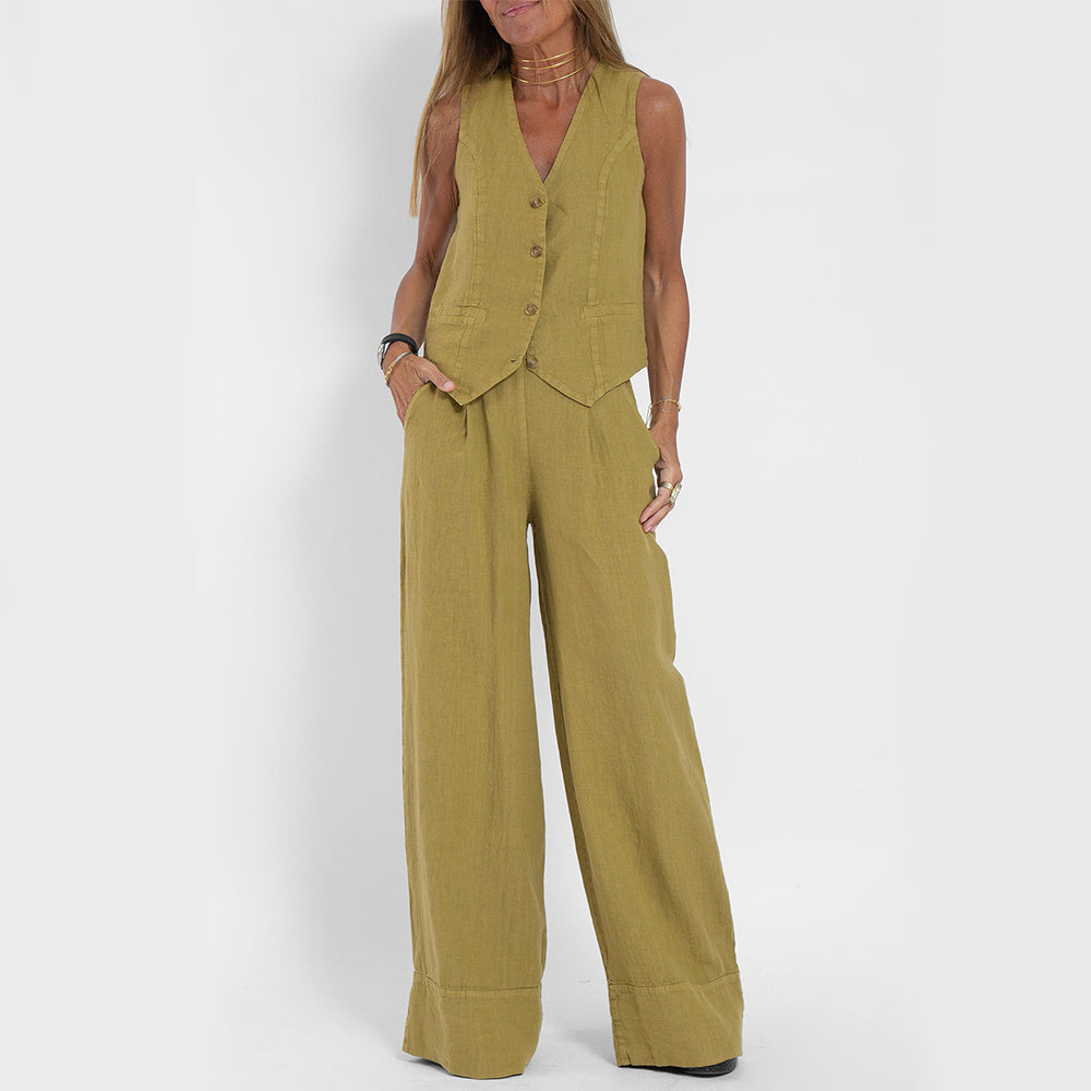 Ensemble Veste d'Été - Top Sans Manches et Pantalon Droit