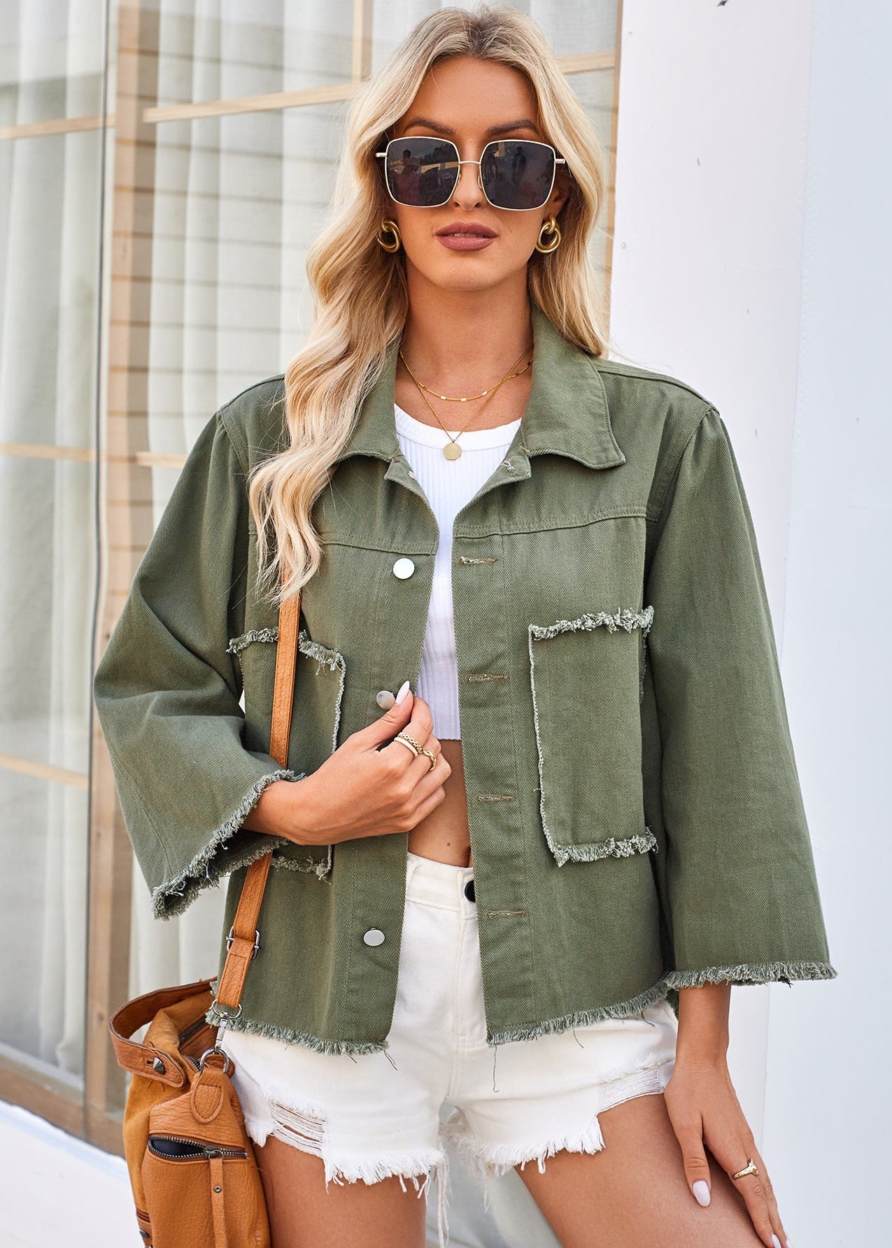 Veste en denim vert armée délavé