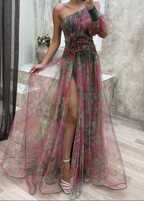 Robe longue tie-dye à fente élégante Rouge