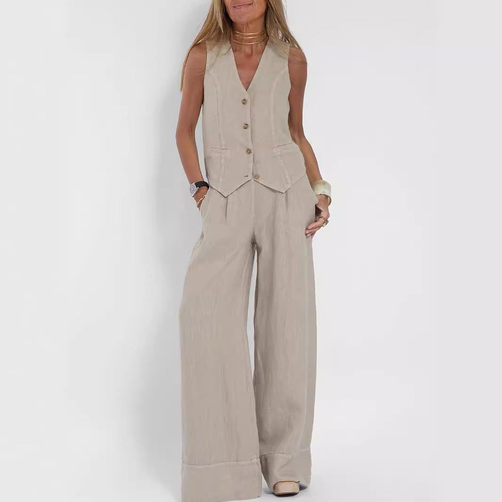 Ensemble Veste d'Été - Top Sans Manches et Pantalon Droit