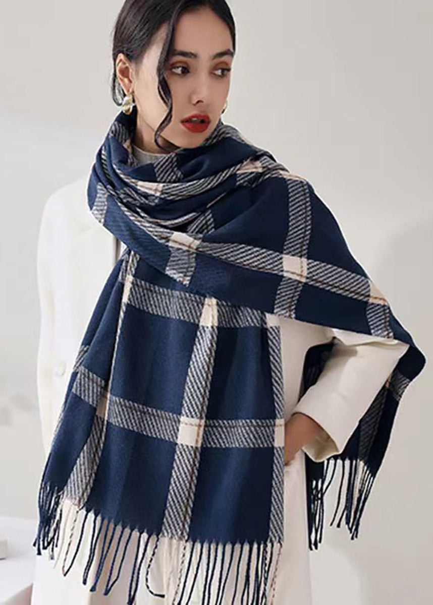 Écharpe plaid chaude hiver femme Bleu marine Taille unique