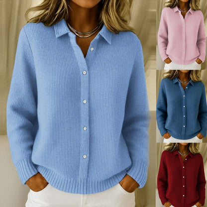 Pull boutonné texturé à col classique pour femme – style élégant et confortable