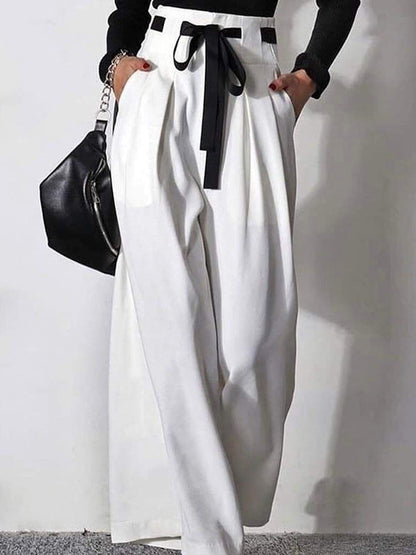 Pantalon Large Taille Haute à Plis