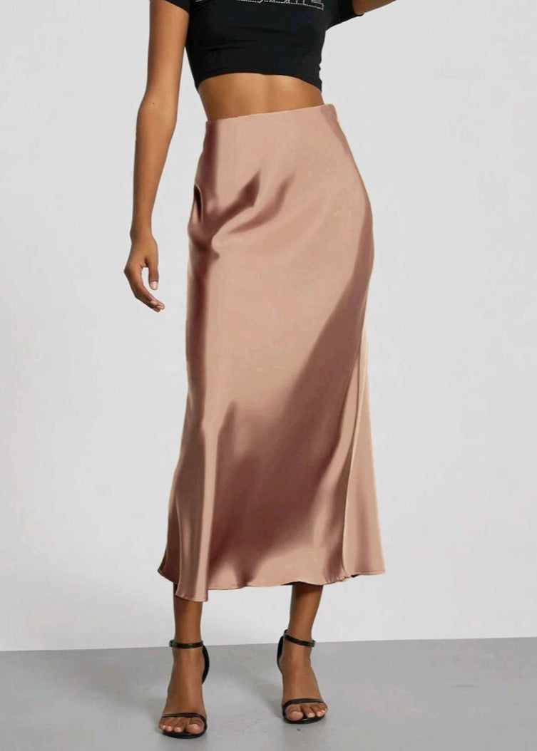Jupe longue satinée femme élégante chic Rose