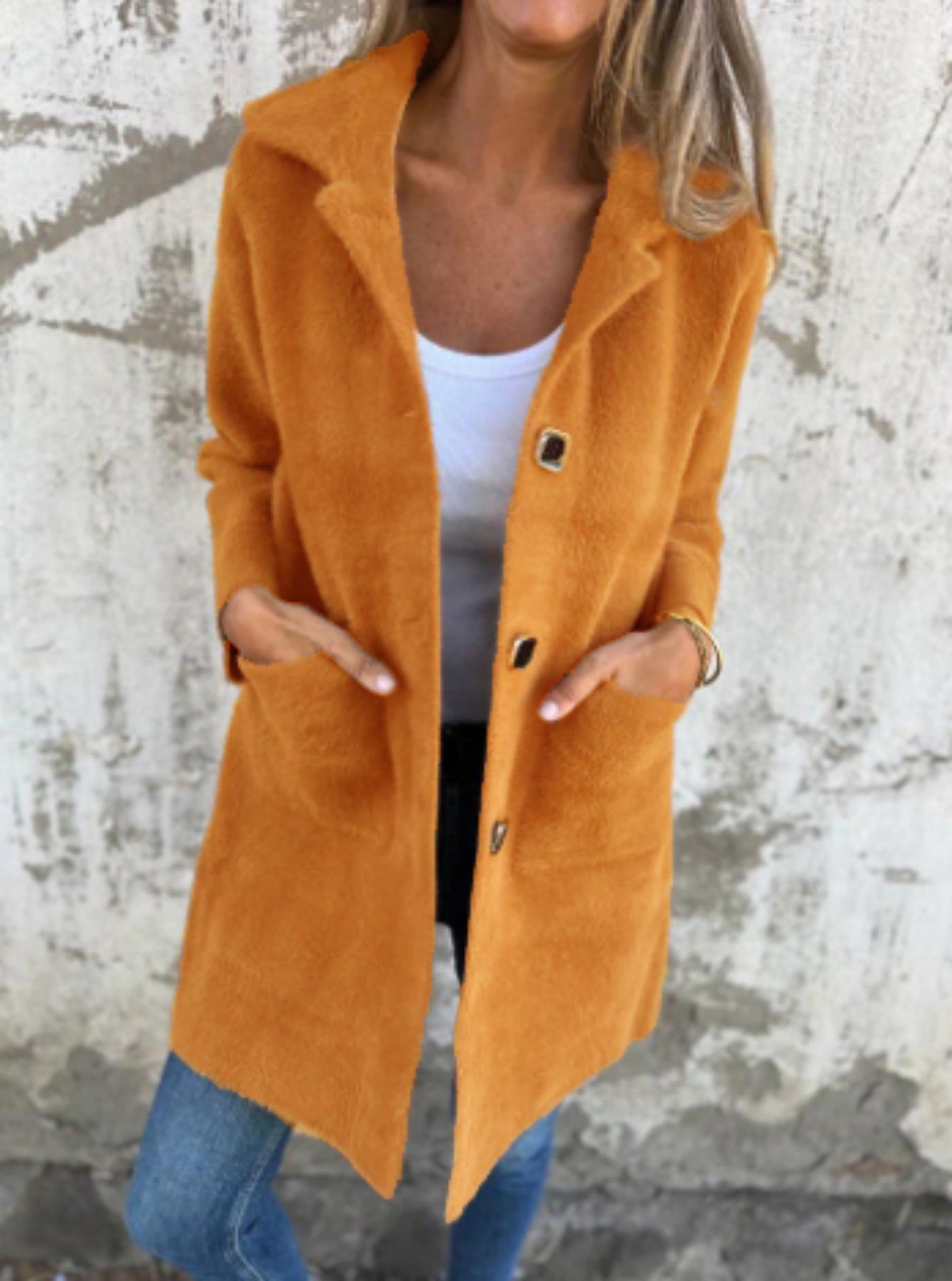 Manteau mi-long à col polo boutonné Orange
