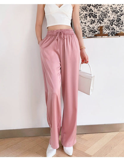 Pantalon Large en Soie Glacée à Imprimé Chic