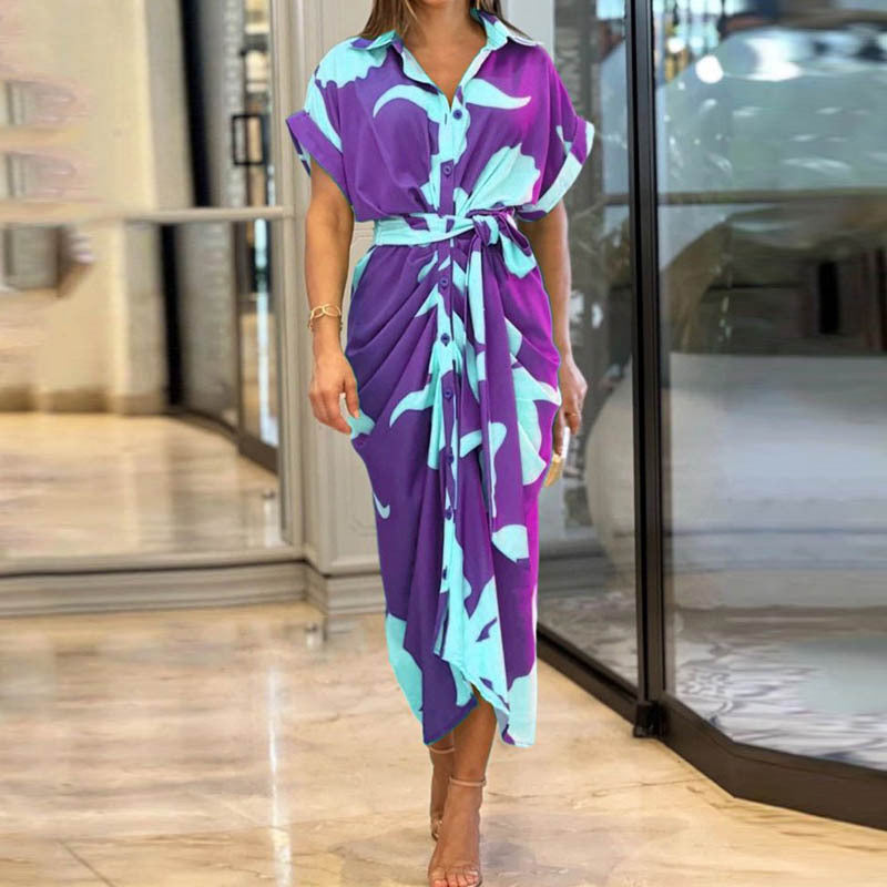 Robe Chemise Imprimée Taille Haute