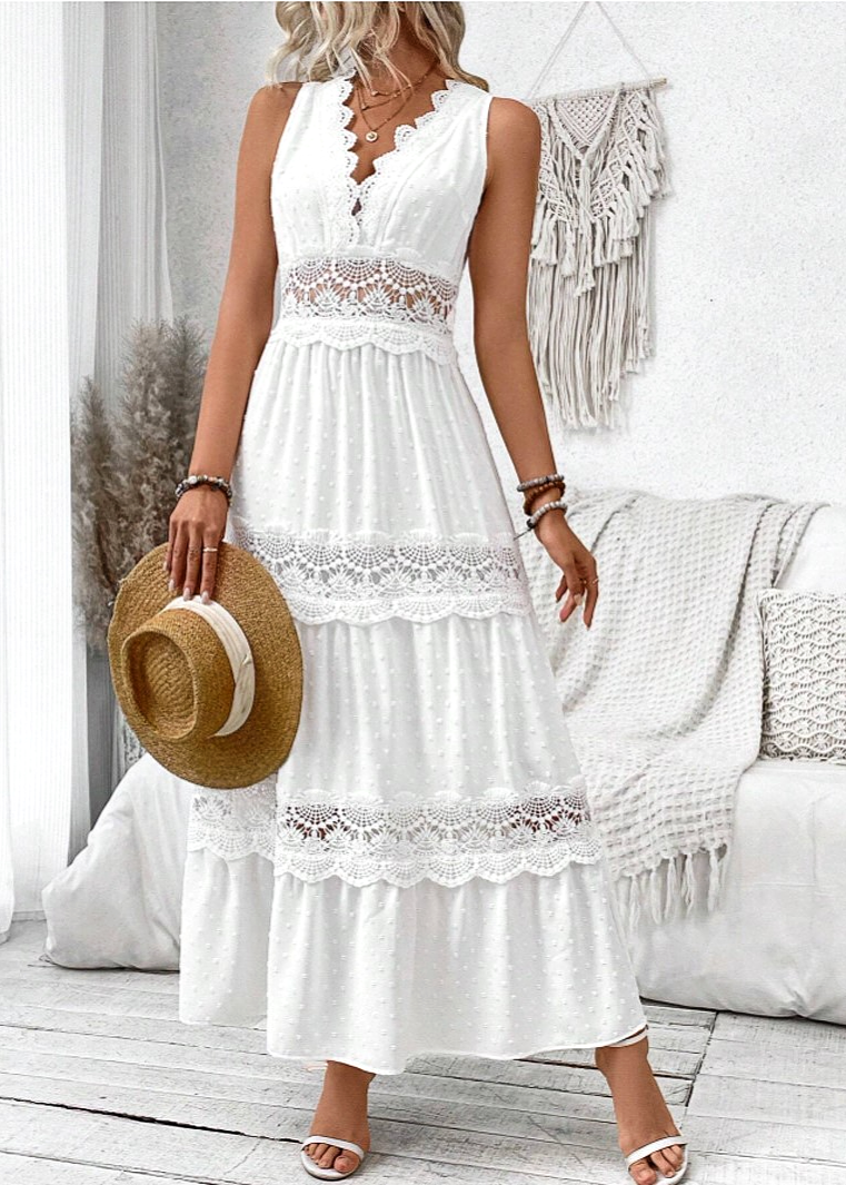Robe Longue Blanche Dentelle Chic