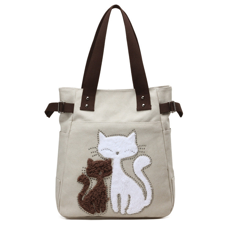 Sac en Toile avec Chat Mignon Appliqué