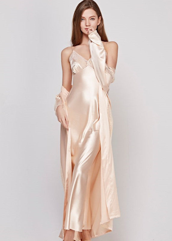 Pyjama Satiné 2 Pièces Élégant Beige