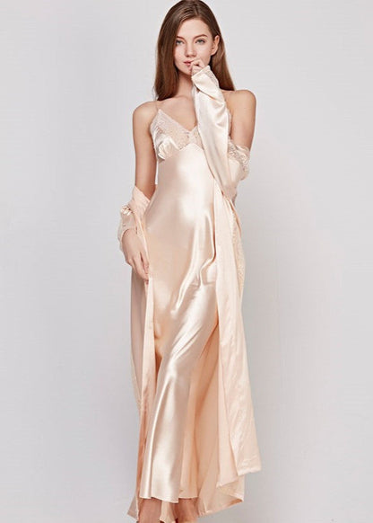 Pyjama Satiné 2 Pièces Élégant Beige