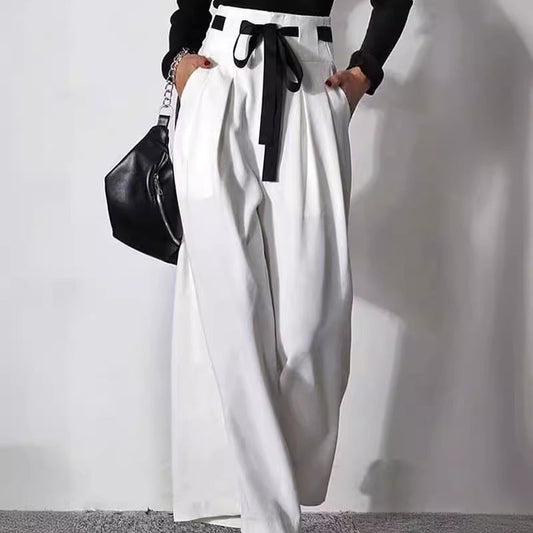 Pantalon Large Taille Haute à Plis