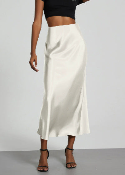 Jupe longue satinée femme élégante chic Blanc