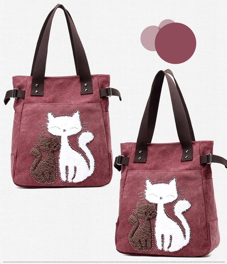 Sac en Toile avec Chat Mignon Appliqué