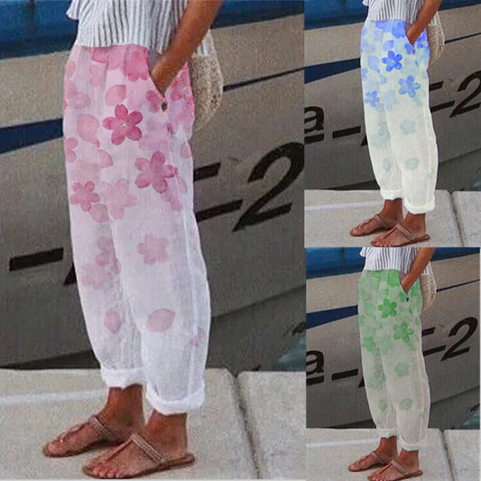 Élise – Pantalon ample en coton et lin avec imprimé discret