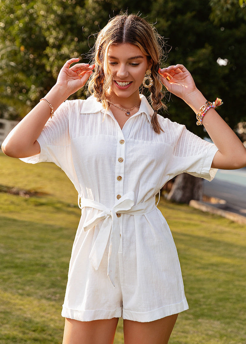 Combinaison en coton à col chemise Blanc