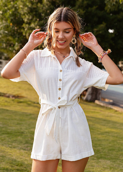 Combinaison en coton à col chemise Blanc