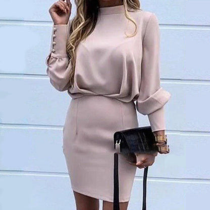 Robe Courte Élégante à Col Montant et Manches Bouffantes – Style Chic Moderne