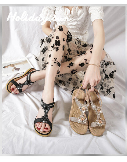 Sandales Bohème à Fleurs et Strass