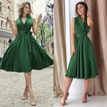 Robe Élancée – Élégance sans manches avec ceinture