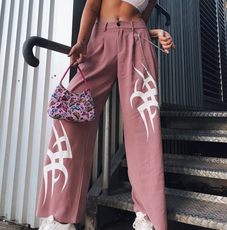 Pntalons Slim à Jambe Large Asymétriques – Style Unique et Confortable Rose