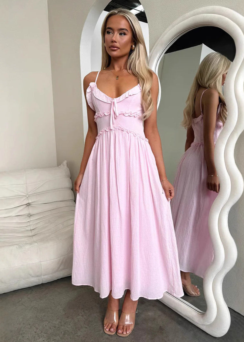 Robe de vacances ample sans manches Rose
