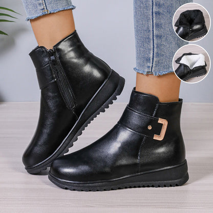 Bottines Hiver à Fermeture Éclair et Cuir PU