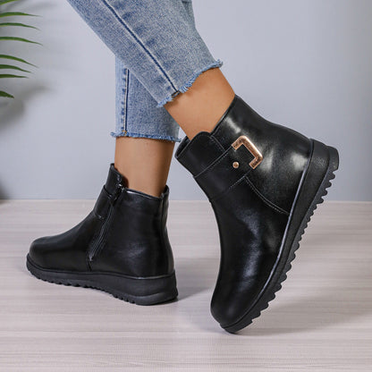 Bottines Hiver à Fermeture Éclair et Cuir PU