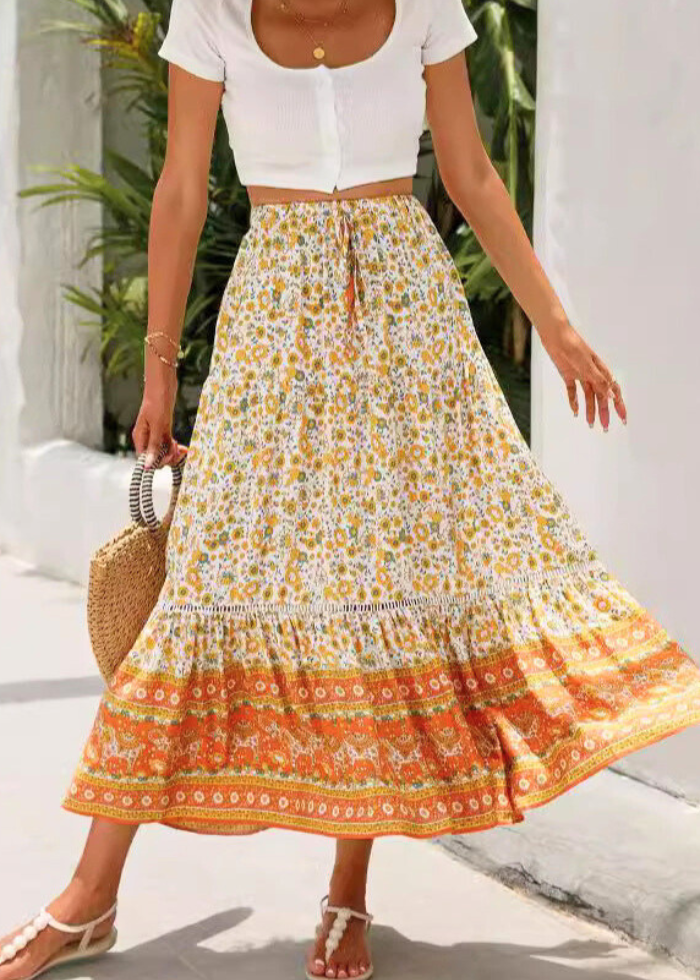 Jupe Longue Bohème en Viscose Orange