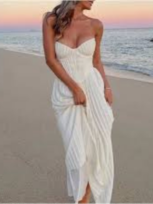 Robe Mode Élégante Sans Manches à Plis et Col V