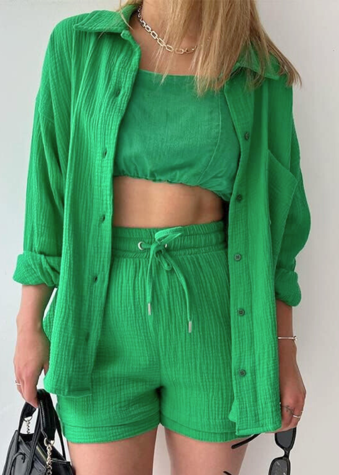 Chemise & Shorts Ensemble 2 pièces lin léger Vert