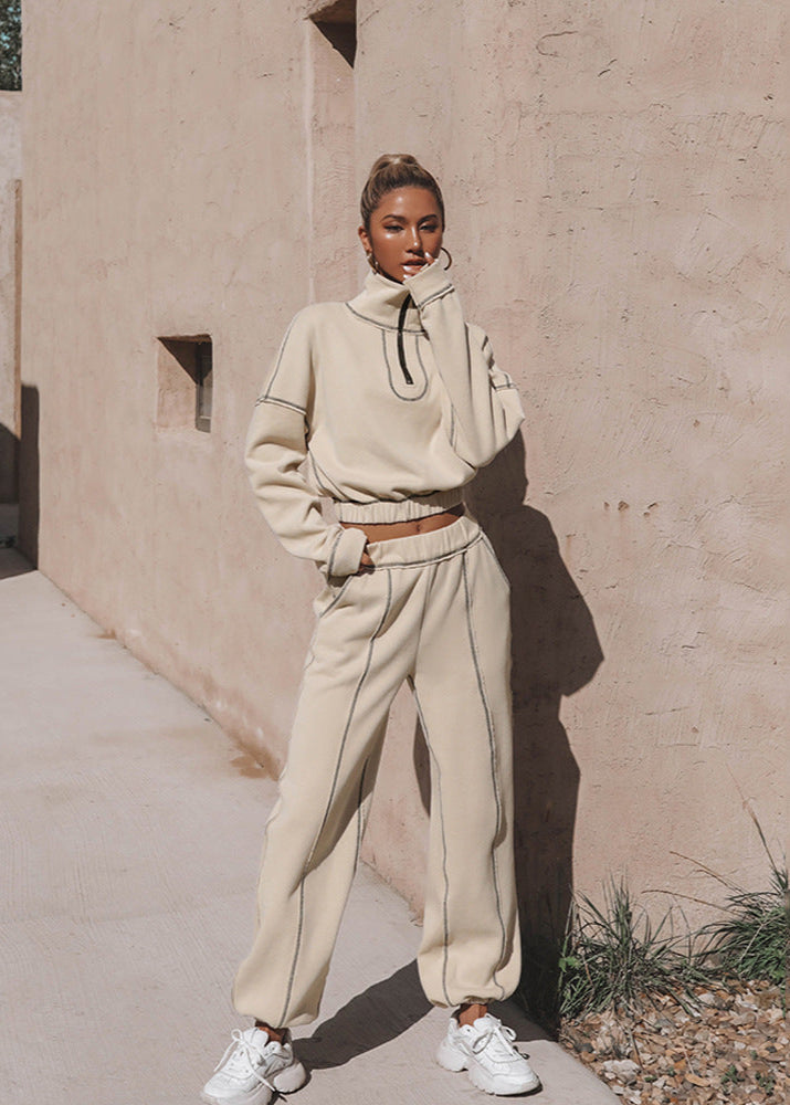 Ensemble Décontracté Femme – Sweat Col Montant & Pantalon Large