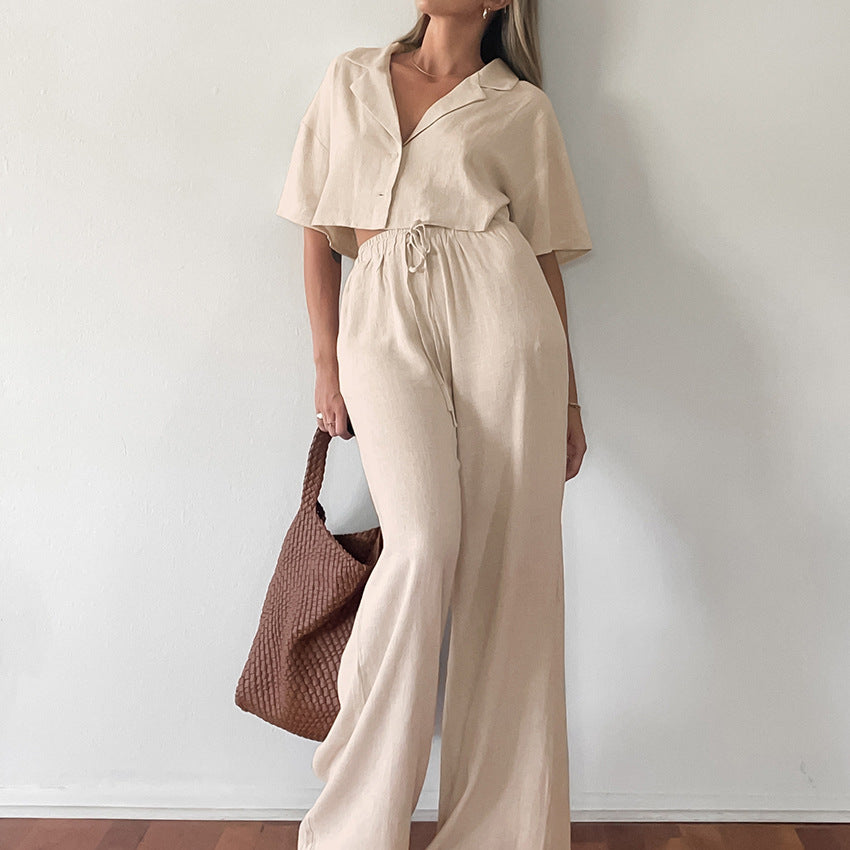 Nahla – Ensemble Homewear en Coton et Lin Abricot