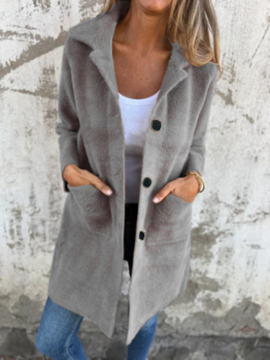 Manteau mi-long à col polo boutonné