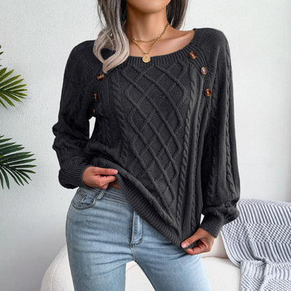 Léna Douceur Élégante - Pull Tricot à Col Carré