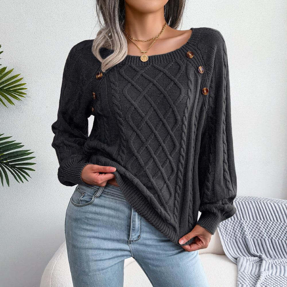 Léna Douceur Élégante - Pull Tricot à Col Carré Noir
